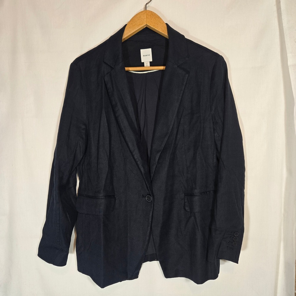 Anthropologie Maeve Ettie Linen‎ Blazer Navy Nautical Preppy Country Club Medium